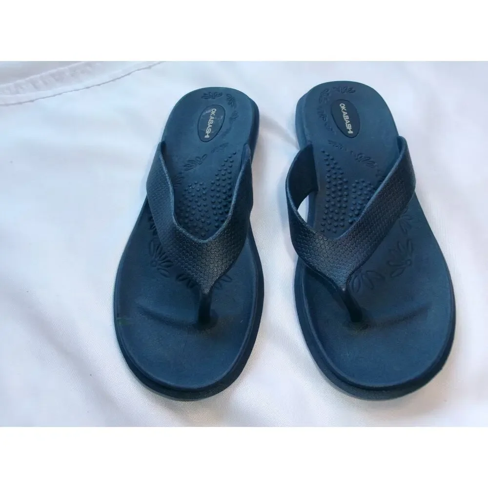 Okabashi Women's Flip Flop Sandals Navy Comfort Massage M/L 8-9 USA